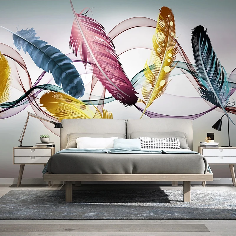 

Custom 3D Mural Abstract Lines Colored Golden Feathers Photo Wallpaper Wall Painting Living Room Sofa TV Wall Papel De Parede 3D