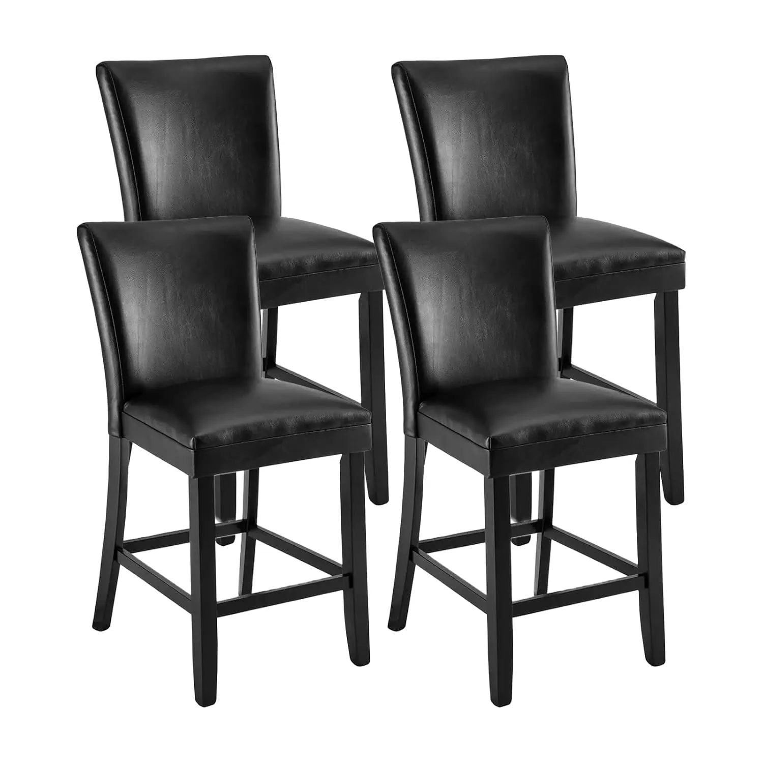 

Counter Height Chairs, 25.6" Seat Height, Black Faux Leather Bar Stools With Back, Solid Wood Finish, Counter, Customized