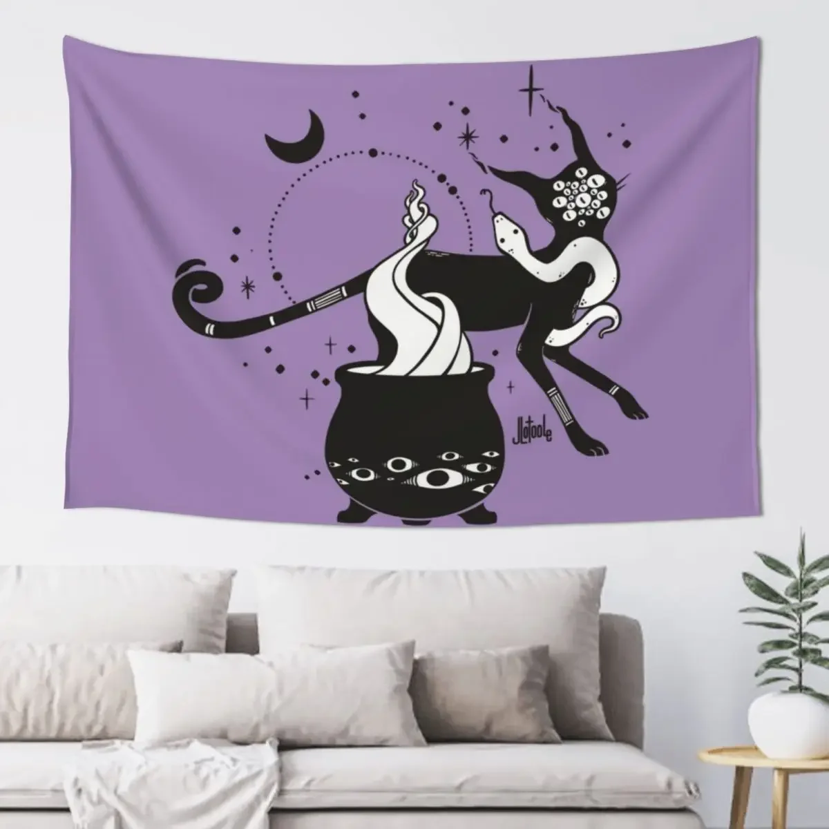 Black Cat Witch With Cauldron, Gothic Art Tapestry Room Aesthetic Room Aesthetic Decor Tapestry