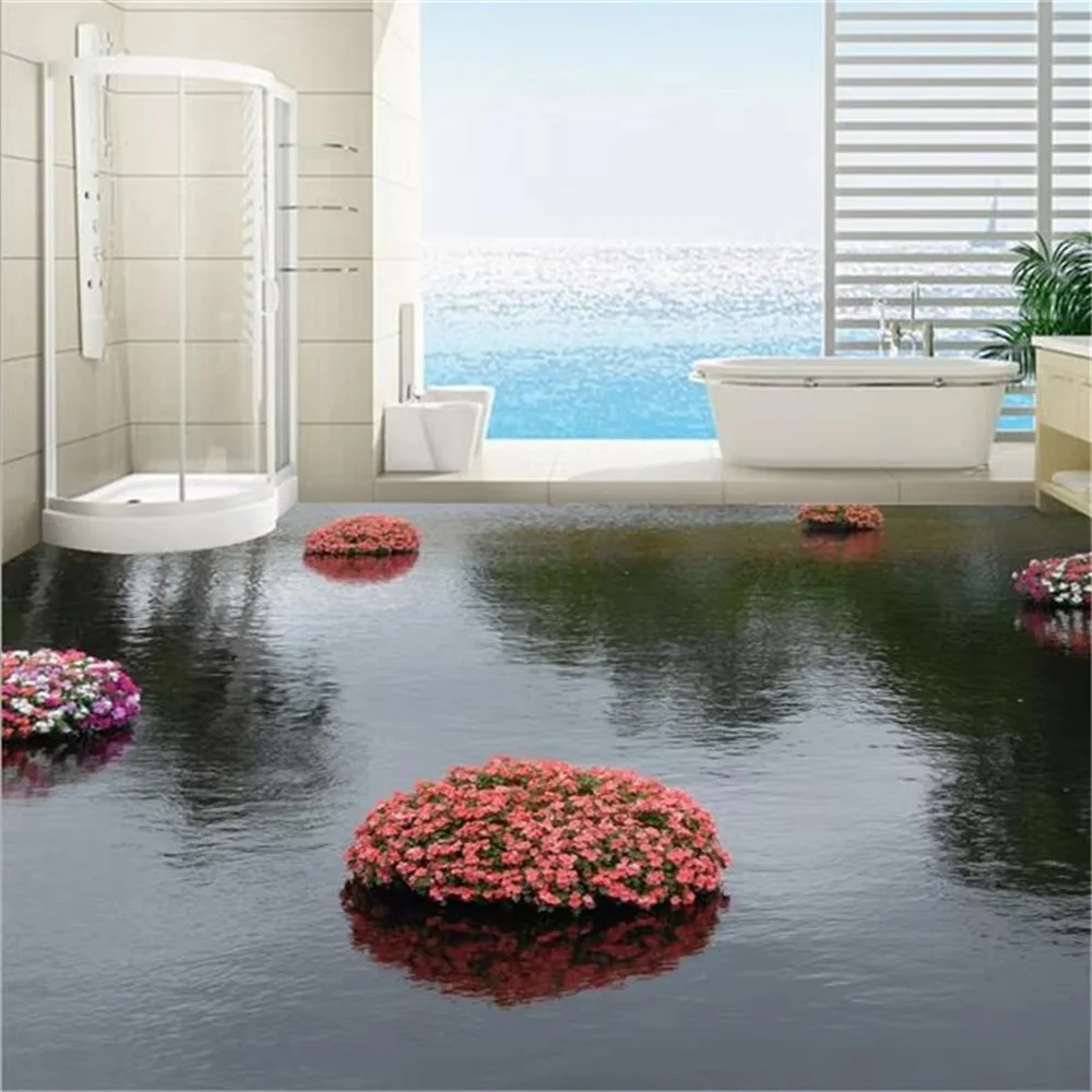 

Картина на пол на заказ, 3D красивый водный цветок, самоклеящийся пол для гостиной, прозрачный морской дно, морская звезда, цветок, водонепроницаемый пол