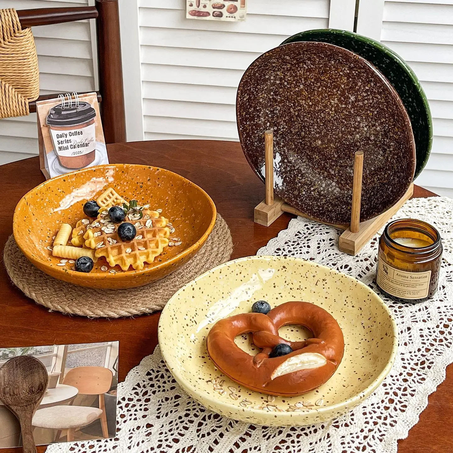 

Korean ins-style splatter ceramic bowls, retro large bowls for fruits, yogurt, cereal, breakfast rice and desserts, set of bowls