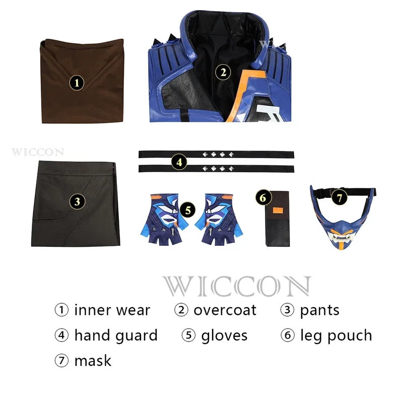 Valorant Yoru Cosplay Costume pour homme, ensemble complet, veste en gel, pantalon, masque, arrière-plans, Halloween, carnaval