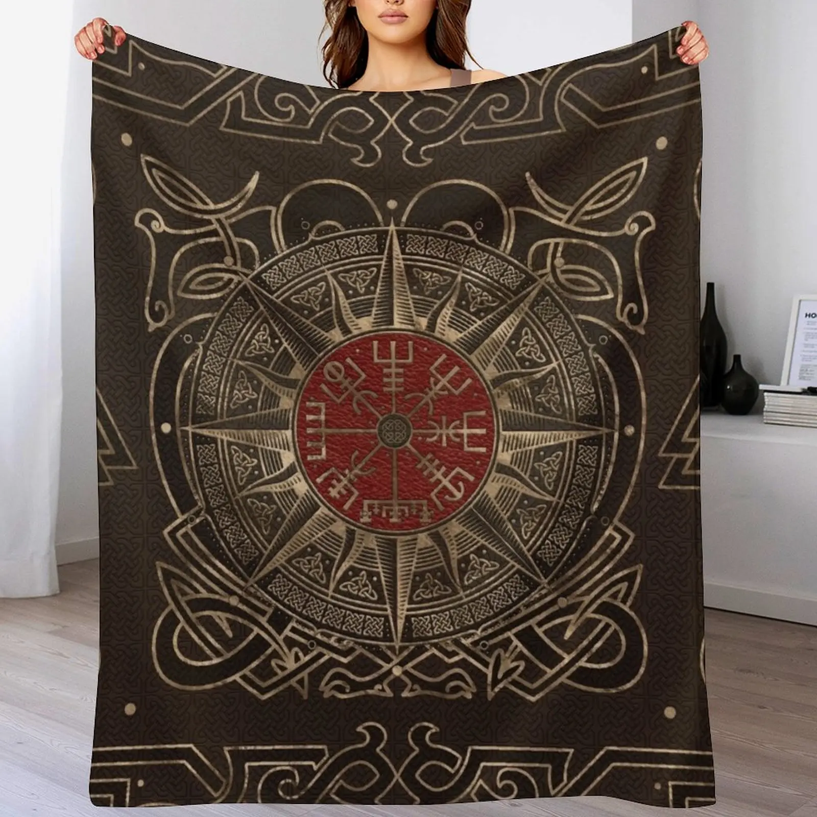 

Vegvisir - Viking Compass Ornament Throw Blanket Sofa Flannel Blankets
