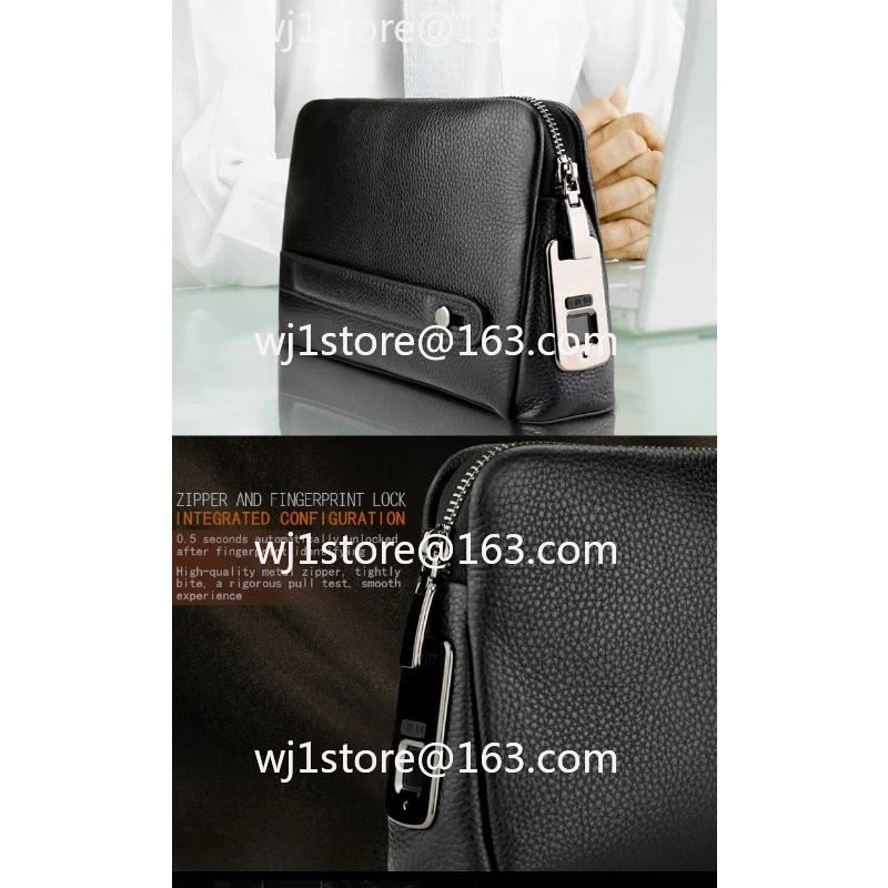 

Men's Business Fingerprint Lock Pouch, Custom Genuine Leather Luxury Purse with New Fashion Design