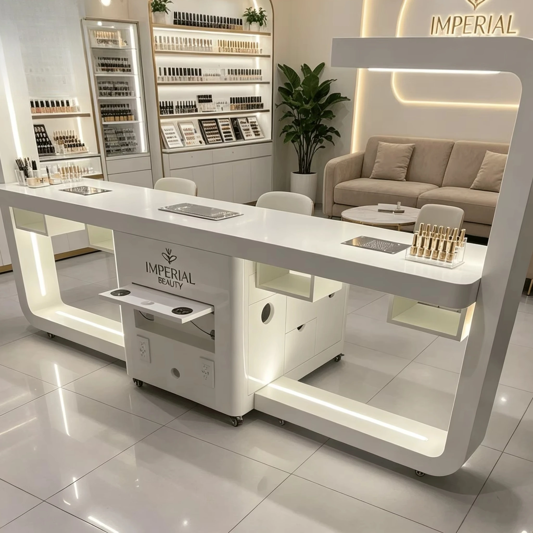 Grandriver Beauty Salon Double Nail Desk Lamp Manicurist Table With Drawers Luxury Manicure Nail Tech Table Nail Station