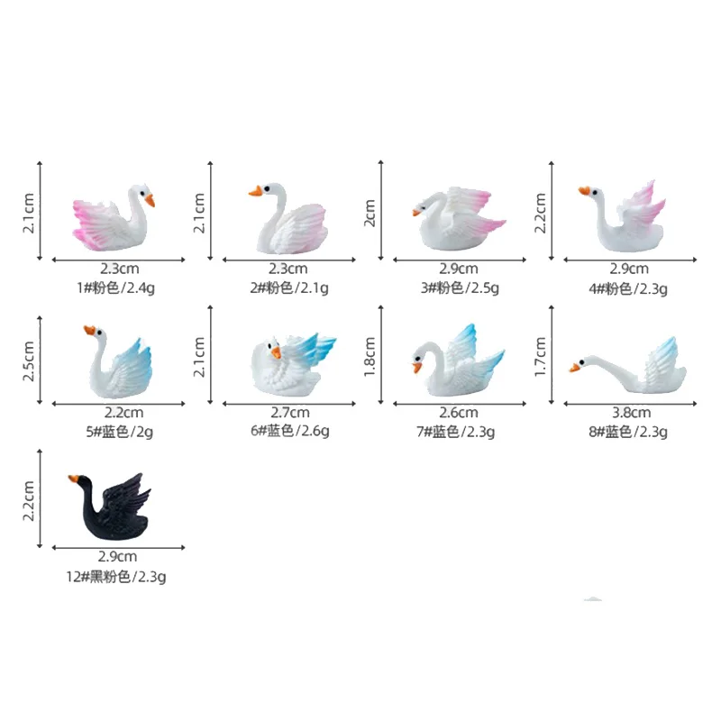 9Pcs/lot Mini Colorful Swan Miniature Model Resin Animal Statue DIY Sand Table Scene Layout Micro Landscape Decorative Accessory