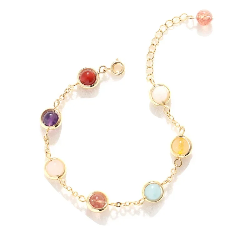 Lucky Colorful Bejeweled Beaded Bracelet for Women Cute Sweet Rainbow Crystal Chain Stainless Steel Bangle Fashion Jewelry Gift