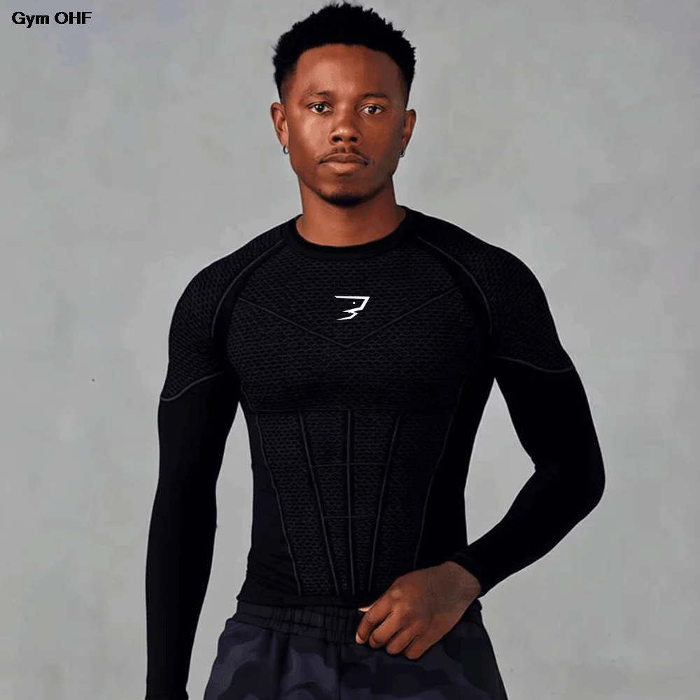 New Men's Quick-Dry Top Breathable Elastic Fitness T-shirt Short Sleeve Summer Print Compression Shirt Men Gym Running T-shirt image 4