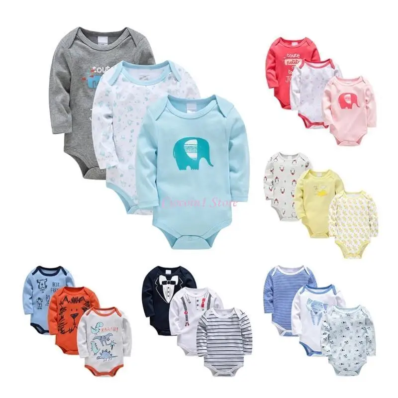 Y1UB 3pcs Long Sleeves Sweater Pullover Checks Rompers Infant Girls Bodysuits Spring
