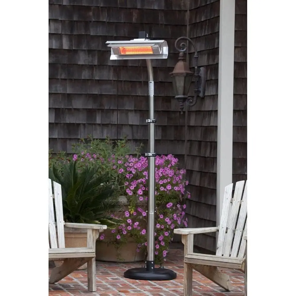

Offset Pole Mounted Infrared Patio Heater With Wheels 1500 Watt Indoor Outdoor Powder Coated Steel Tip over Protection System C