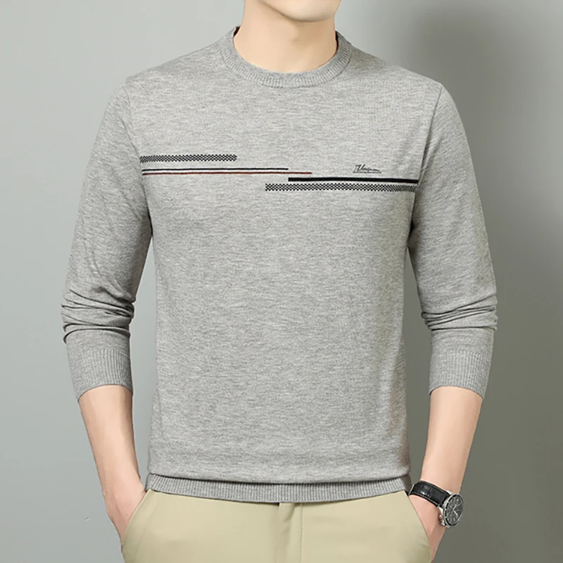 

Woolen sweater men's spring and autumn knitted sweater round neck thin sweater long sleeved t-shirt casual base sweater