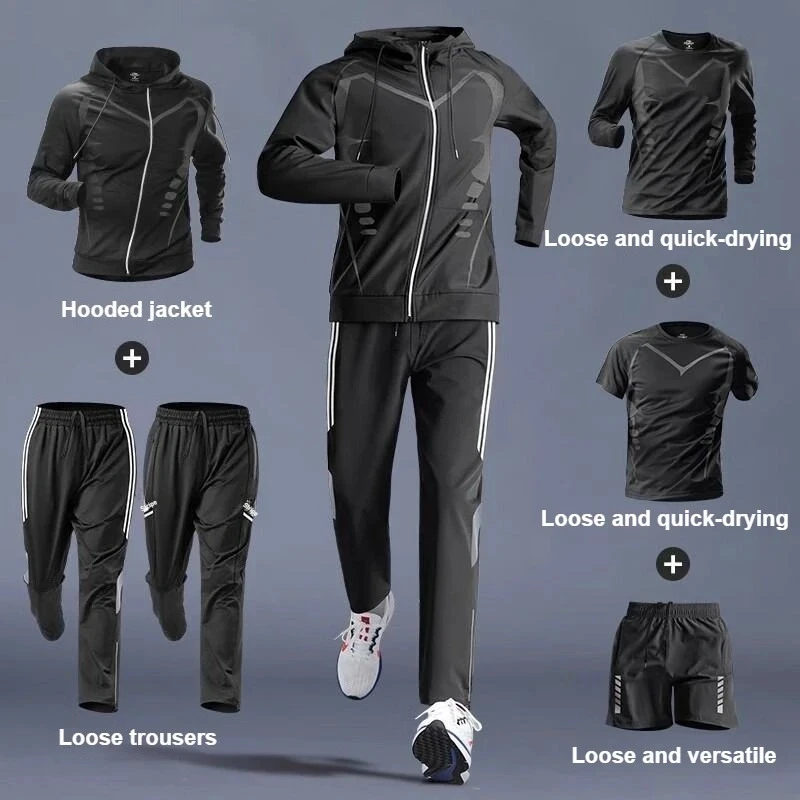 

6pcs Great Value Sports Suit Men's Gym Morning Jogging Training Autumn Loose Quick Drying Marathon Running Equipment