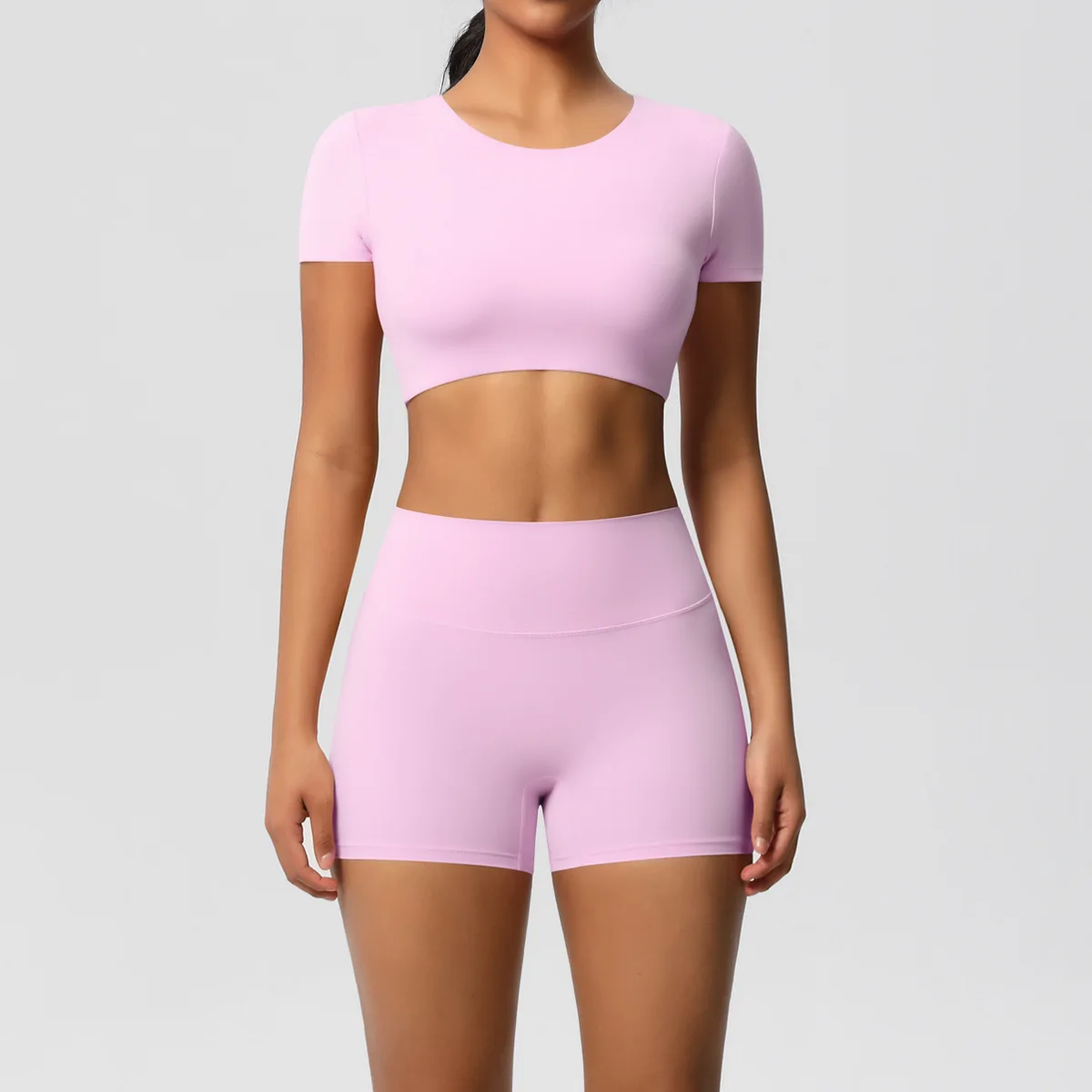 

Women's Two-sided Brushed Yoga Suits with Bra Pads T-shirt Shorts Tracksuits Outdoor and Gym Sports Creamy Feel