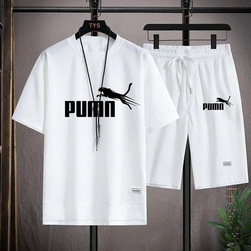 

Модная Летняя мужская спортивная одежда, мужская футболка с коротким рукавом + шорты, спортивная одежда, спортивный костюм для бега, повседневный мужской костюм