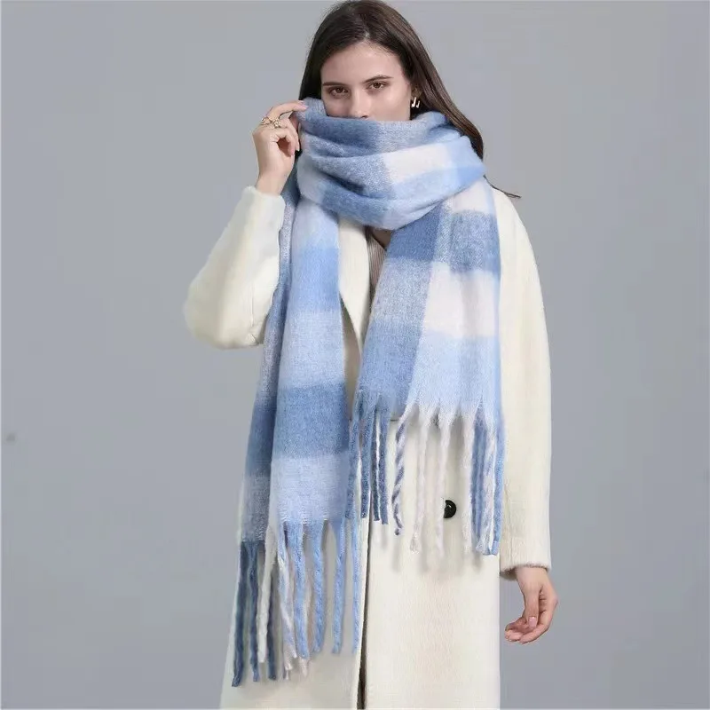 Autumn Winter Candy Color Women Scarf Scarf Korean Fashion Vintage Casual Stripes Lady Long Warm Thick Shawl Wrap Hijabs Scarves