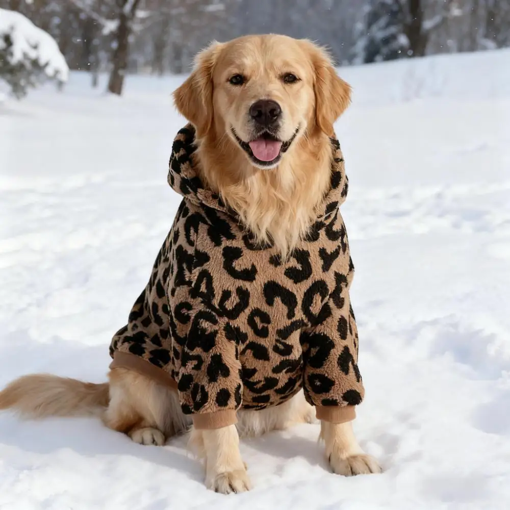 Herbst Winter Haustier Hund Warme Kleidung Fleece Leopard Print Hund Mantel Für Mittlere Große Hunde Labrador Golden Retriever Hund Hoodie