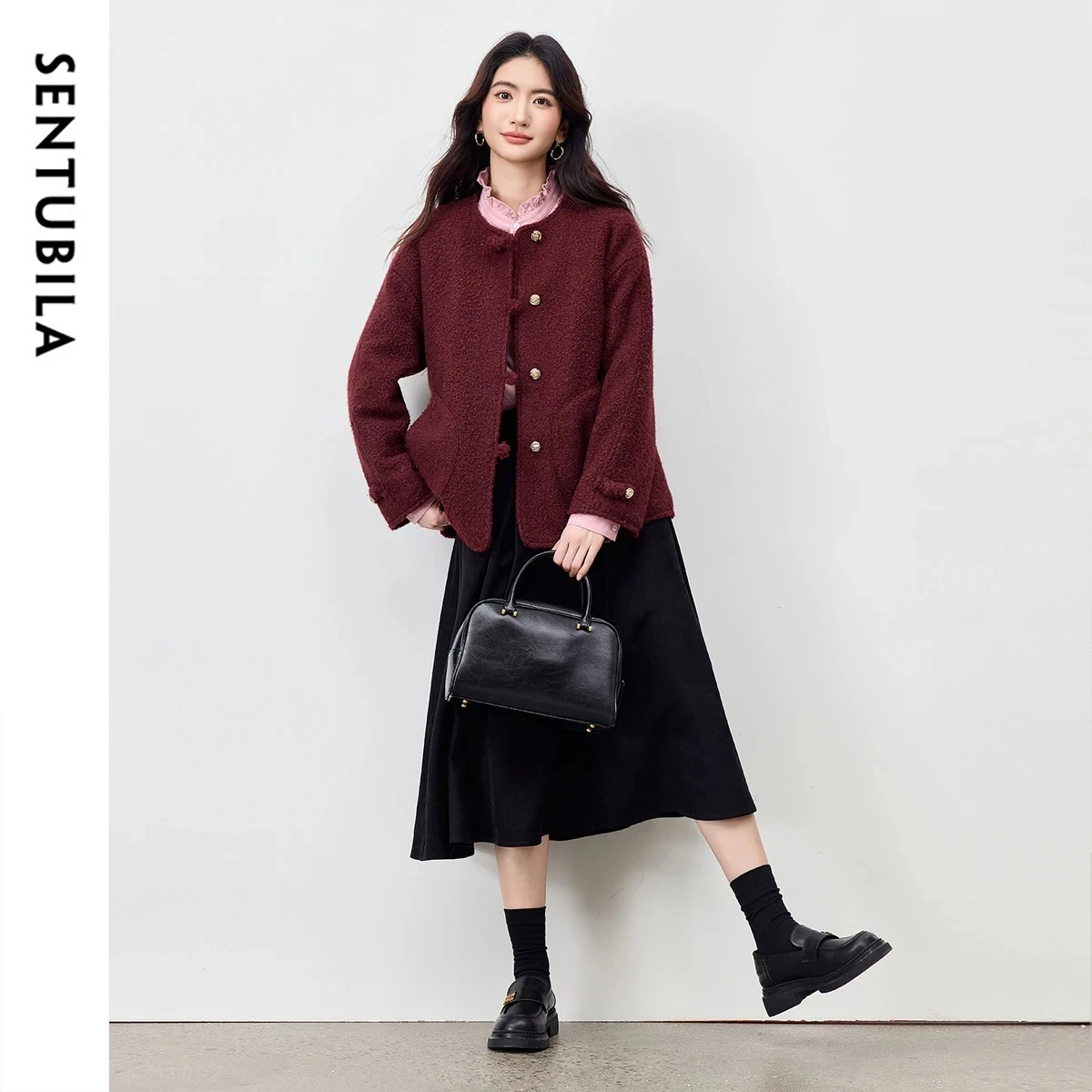 SENTUBILA manteau matelassé femme 2025 hiver col rond bouton en métal en forme de fleur coupe ample décontracté chaleur vêtements d'extérieur 154WJ4029