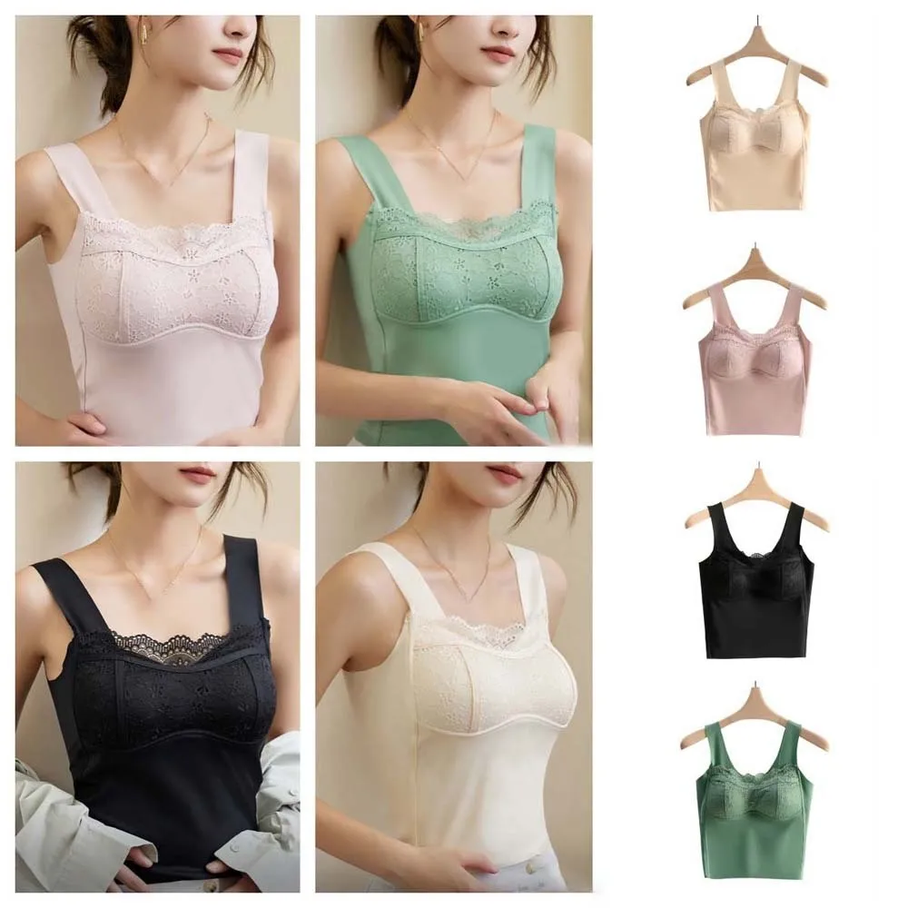 Com almofada no peito renda camisola de seda gelo não traço cor sólida cetim gelo seda espartilho fino ajuste sem mangas colheita topos viagem