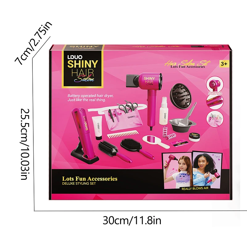Hair Styling Play Set for Girls – Hair Clips, Mirror, Comb, Hairdryer, Hair Dye Tools – Role-Playing Kit for Ages 3+