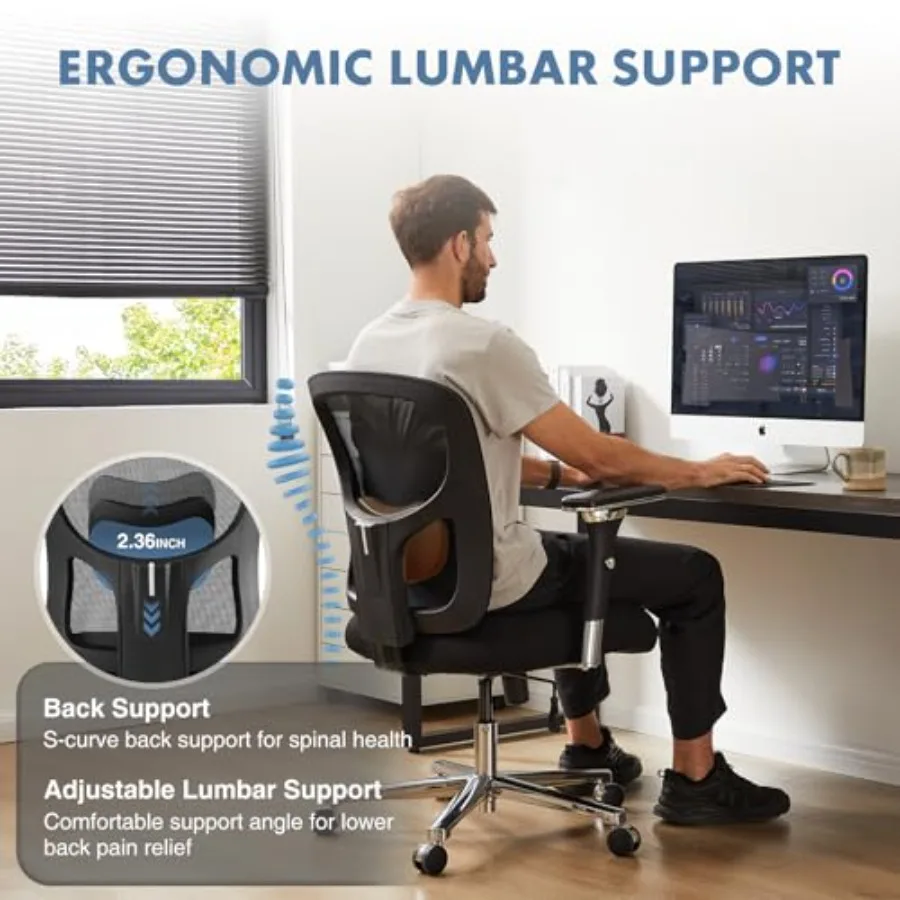Big and Tall Office Desk Chair with Lumbar Support, 500lbs Heavy Duty Mesh Ergonomic Computer Chair with 4D Armrest and Wide Co view 3