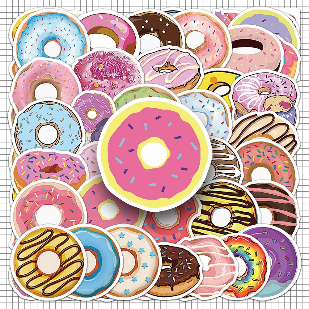 

10/30/50pcs Cartoon Delicious Doughnuts Food Stickers Cute Decoration Decals DIY Fridge Water Bottle Phone Graffiti Sticker Pack