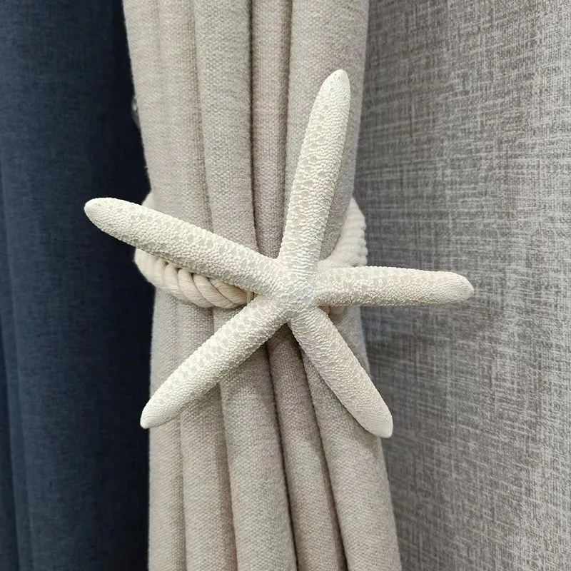 

2PCS Natural Starfish Curtain Tiebacks, Handwoven Cotton Linen Rope, Adjustable Window Drapery Holder for Boho Home Decor