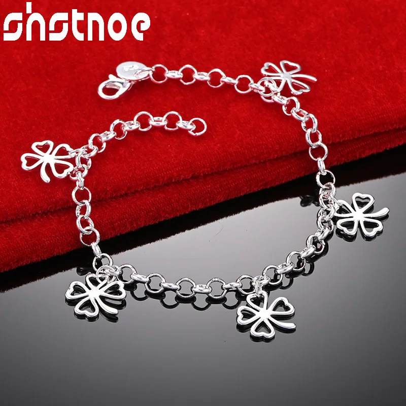 

SHSTONE 925 Sterling Silver Lucky Clover Chain Bracelets For Woman Banquet Party Birthday Wedding Anniversaries Fashion Jewelry