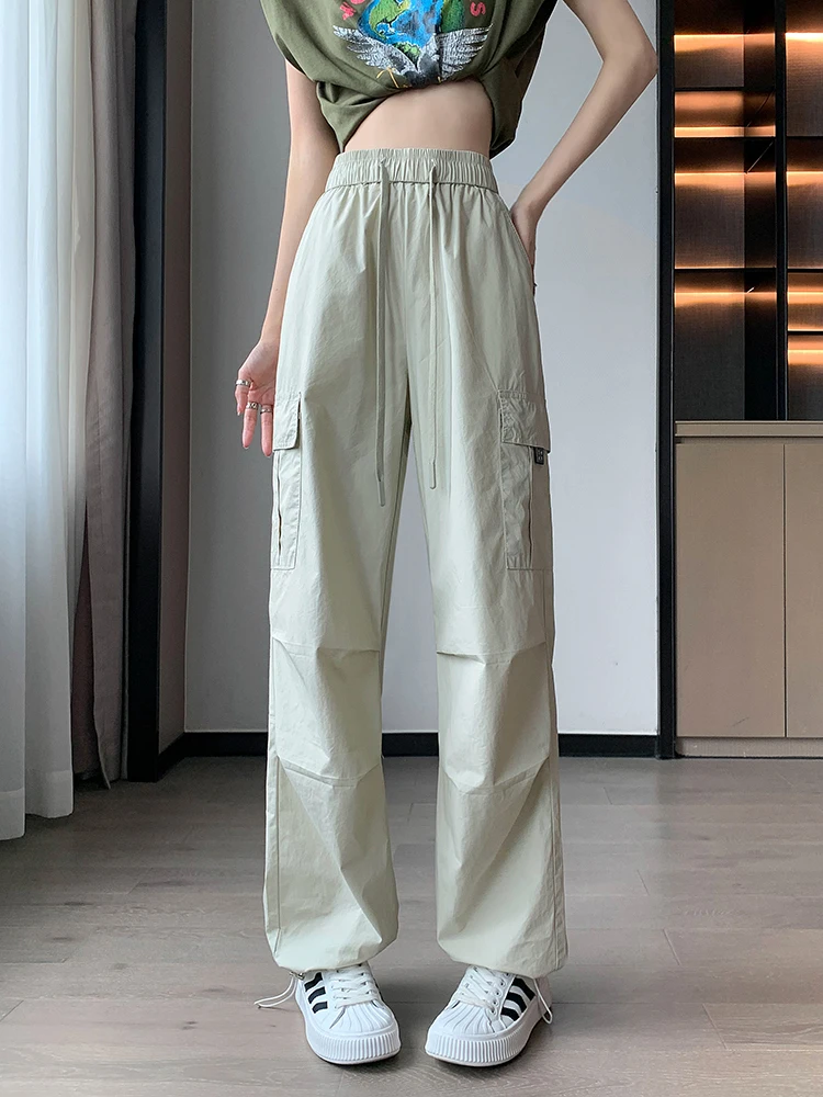 Elastic Waist Wide Leg Trousers Streetwear Loose Casual High Waist Black Cargo Pants Women Pocket Y2K Harajuku Pants Female