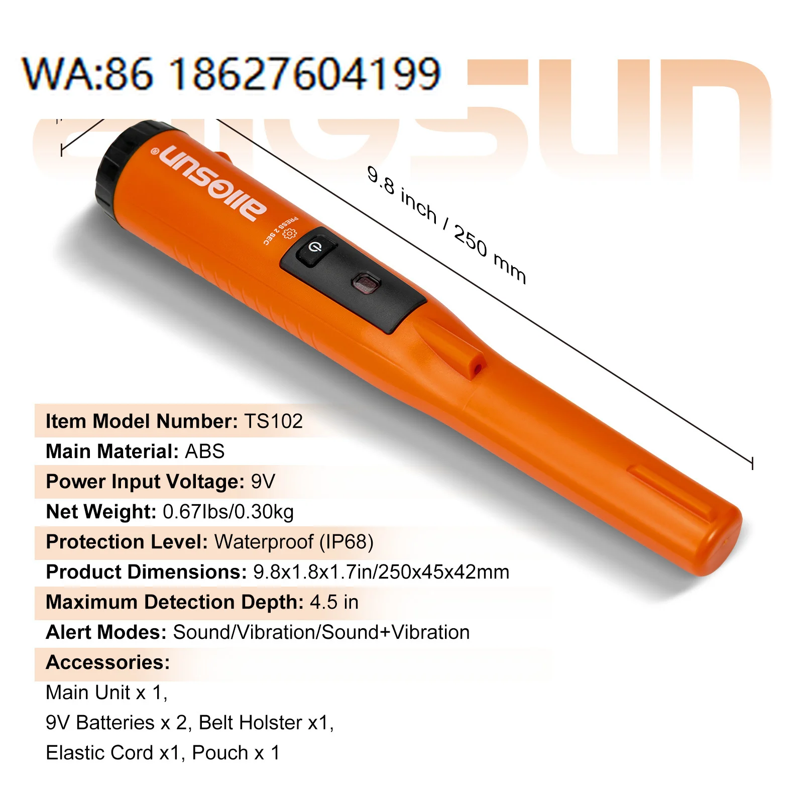 IP68 Waterproof Metal Wand Detector 360 Scanning 4.5 Inch Depth 3 Alert Modes Gold Silver Detector