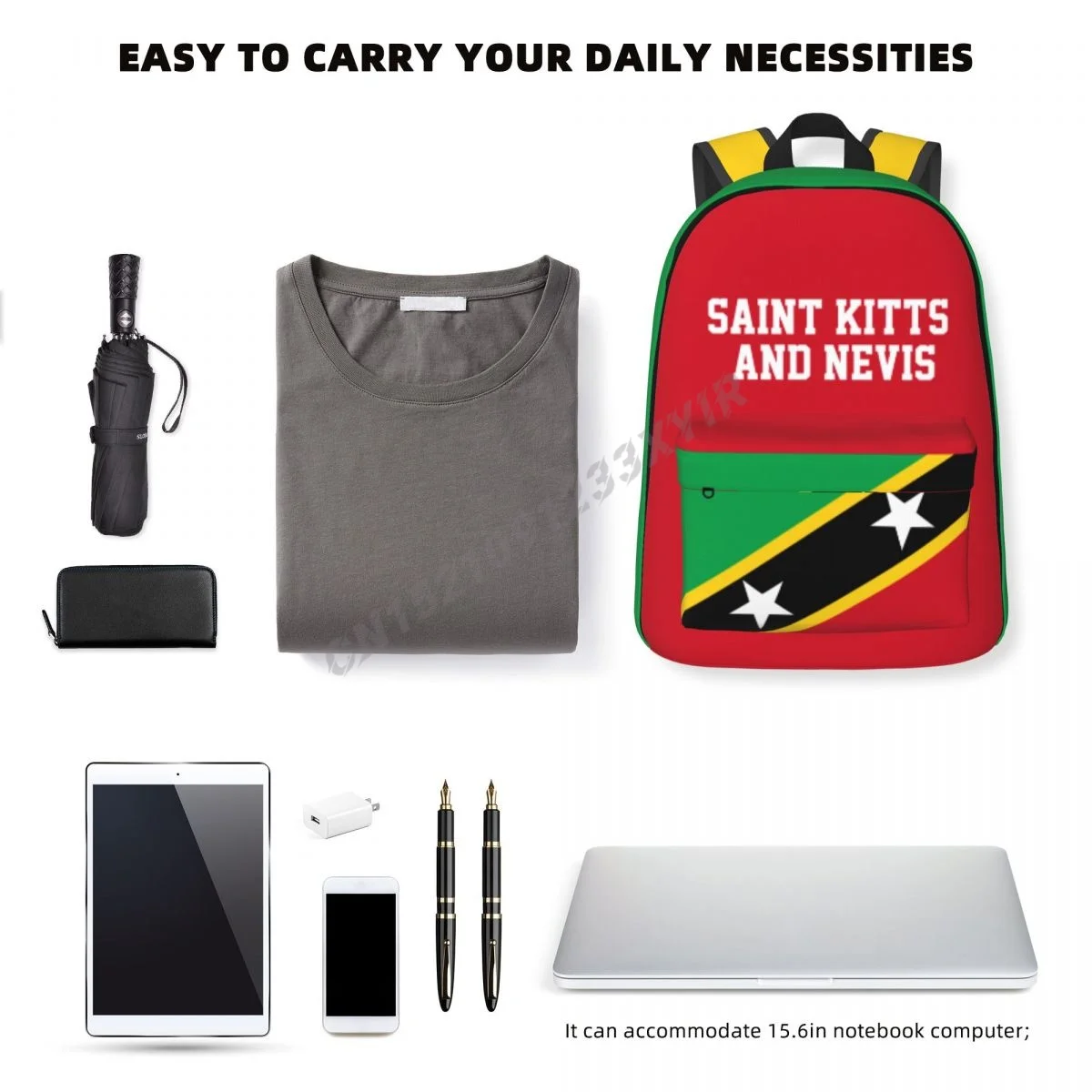 Unisex Backpack Saint Kitts And Nevis Flag Stitch Schoolbag Messenger Bag Case Laptop Travel Bag Mochila Gift