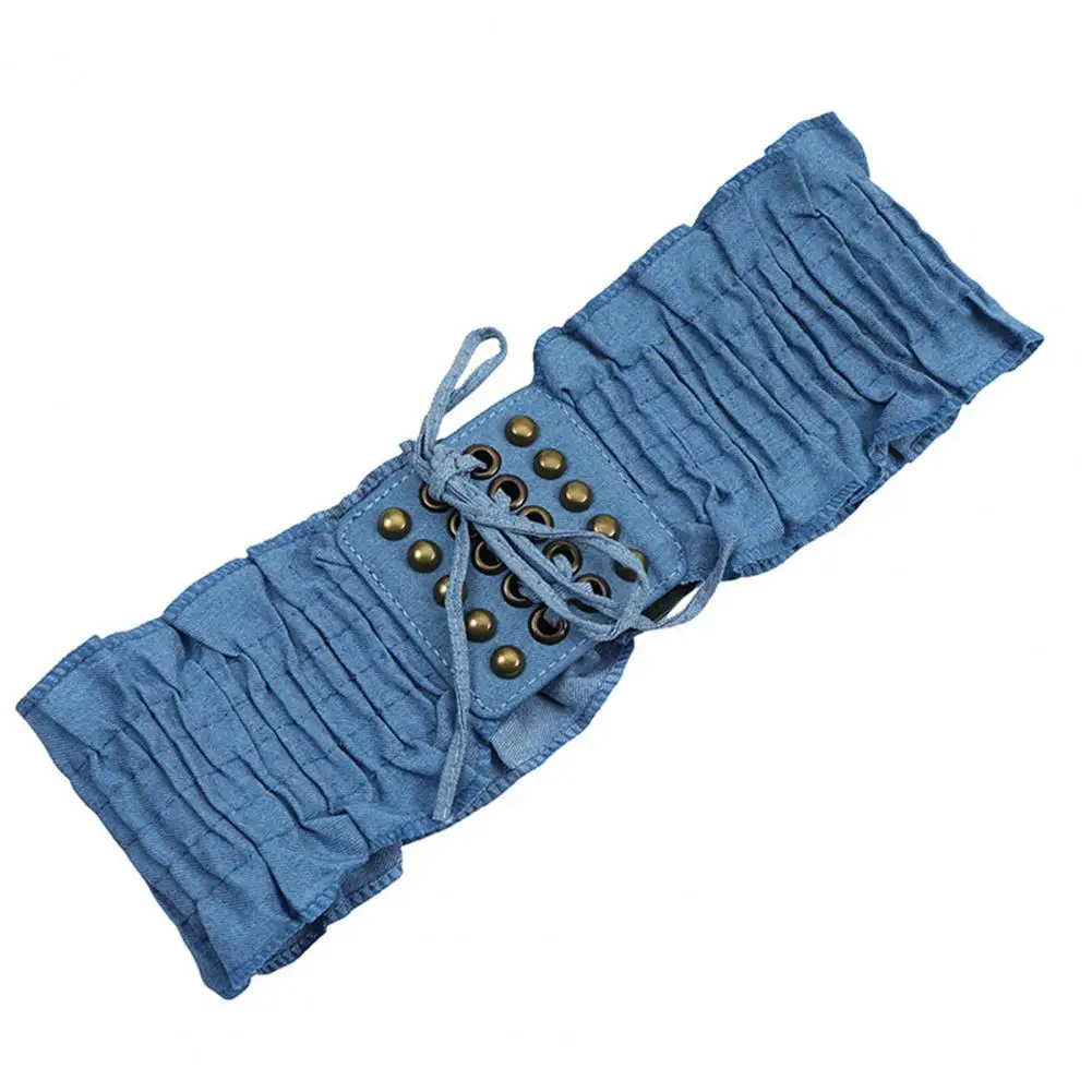 Cintura in vita di colore classico Cinture elastiche in denim stile punk per donna Cintura con gonna a corsetto con bordo largo Tessuto retrò per donna
