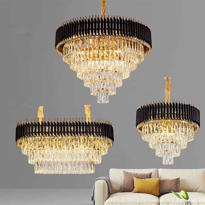 

2022 New Hot Sale Luxury K9 Crystal Chandeliers For Living Room Bedroom Black Metal Led Indoor Lighting House Decoration