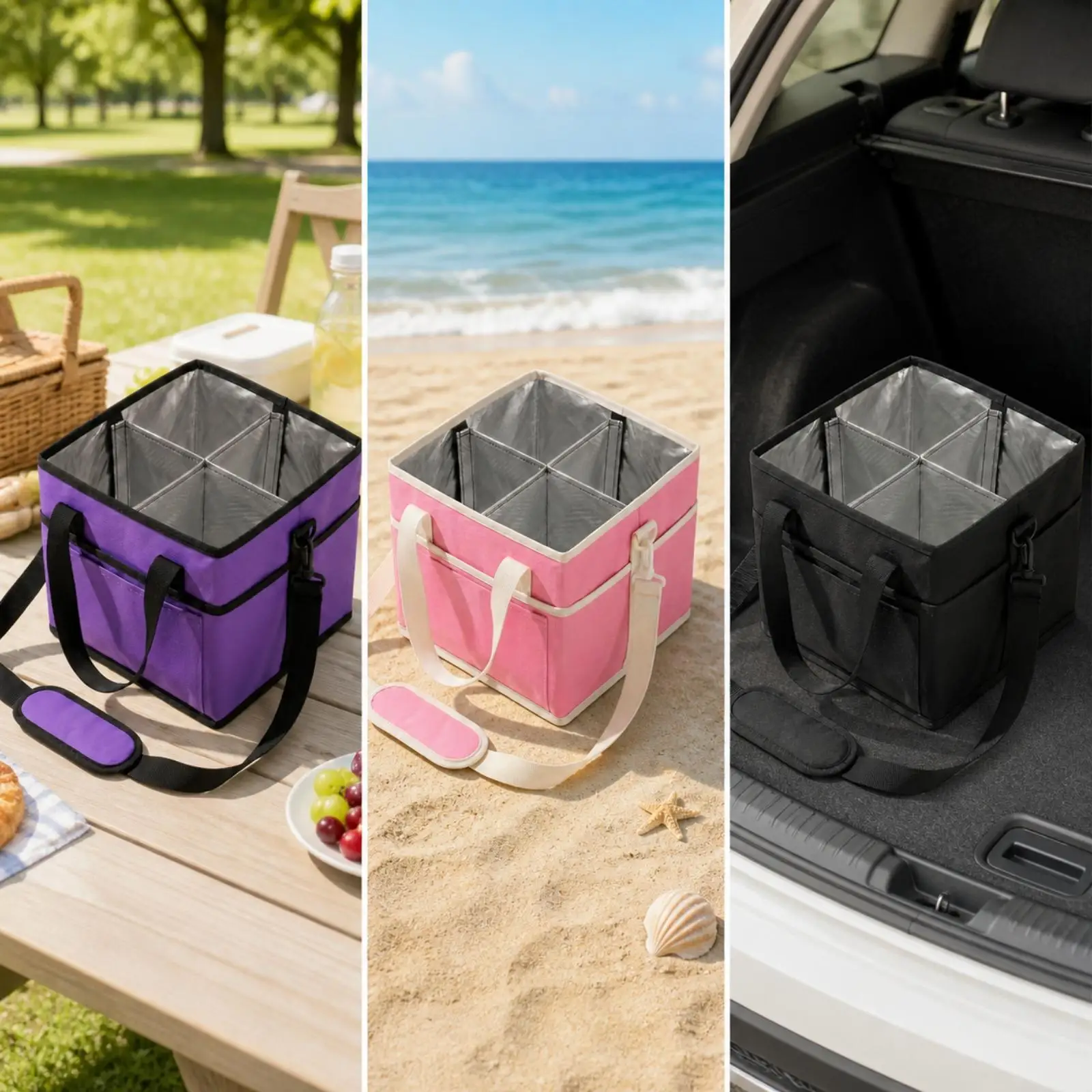 Insulated Cooler Bag for Drinks and Snacks with 4 Inner Sections Cloth Thermal Tote for Outdoor Travel Family