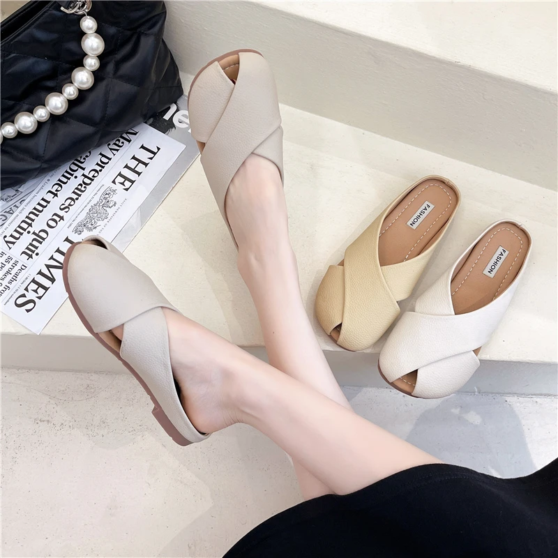 女性用スリッパ-女性用ソフトボトムサンダル,サマーウェア,ハーフスリッパ,赤,フィッシュマウス,フラットソール,2022