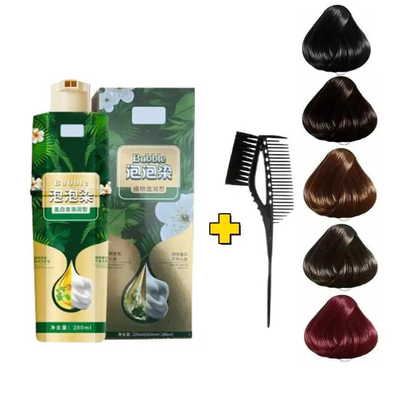 Champú para teñir el cabello con burbujas de plantas 3 en 1, champú para teñir el cabello negro, champú para nutre el cabello gris con burbujas