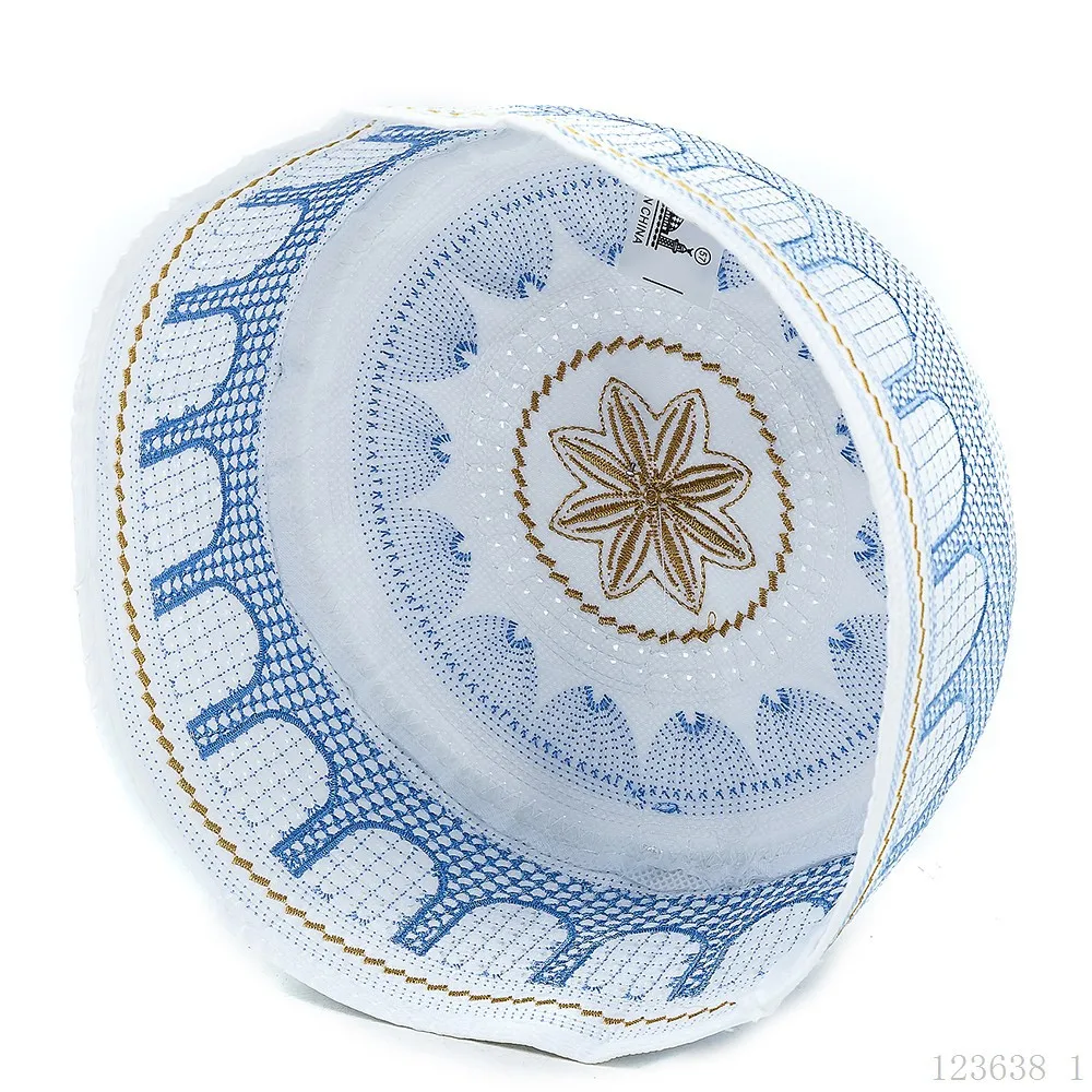 Ramadan Kippah Stickerei Hui islamische Hüte muslimische Männer Kleidung Gebets hut Saudi-Arabien VAE Kufi Kappen Drops hipping versand kostenfrei