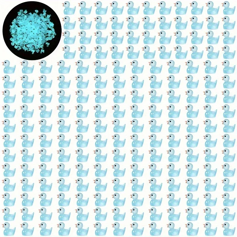 100pcs Glow-in-the-Dark Mini Resin blue Ducks Luminous DIY Craft Decorations for Aquariums Garden Landscapes Holiday Party Decor