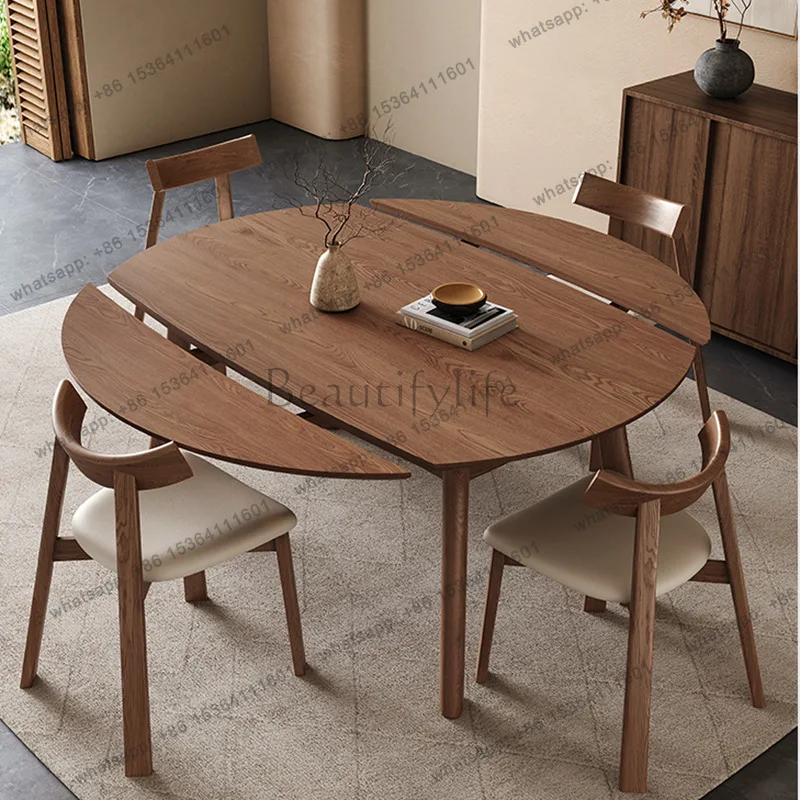Full solid wood retractable dining table variable round table living room household small apartment ash wood round folding