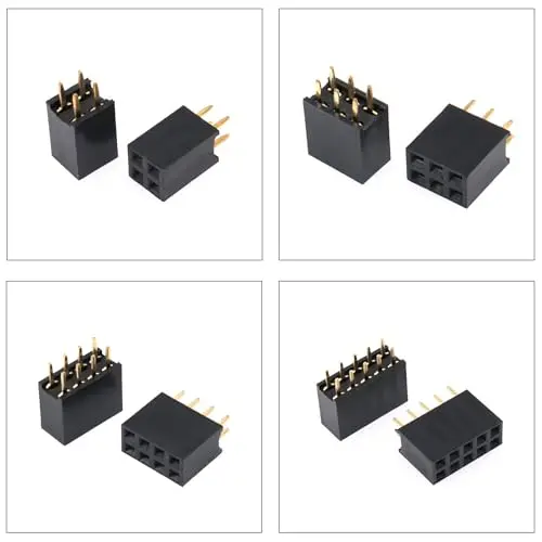 

2.54mm Female Pin Dual Row DIP Header, Straight Through Hole PCB Connector Kit, 2-12 Pin for DIY Electronics