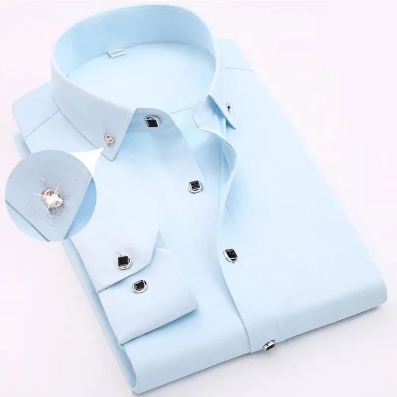 

Мужская деловая рубашка с французскими манжетами, повседневная мужская рубашка с длинным рукавом, брендовые рабочие рубашки, приталенные рубашки с французскими манжетами