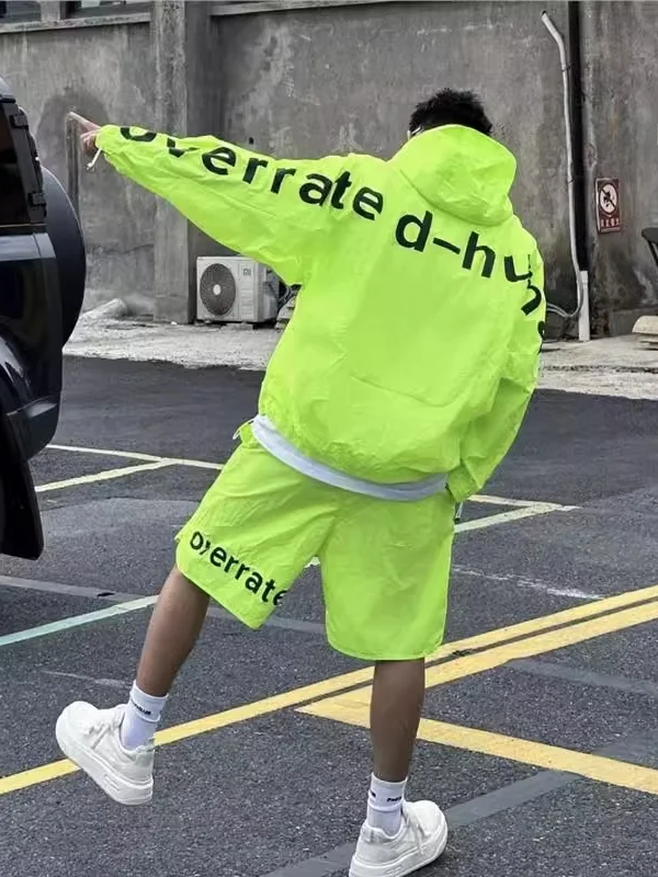 

Loose Men's Summer Zipper ort Sve Sun Protection Jaet And orts Two-Piece Set Lightweight Comfortable Breathable