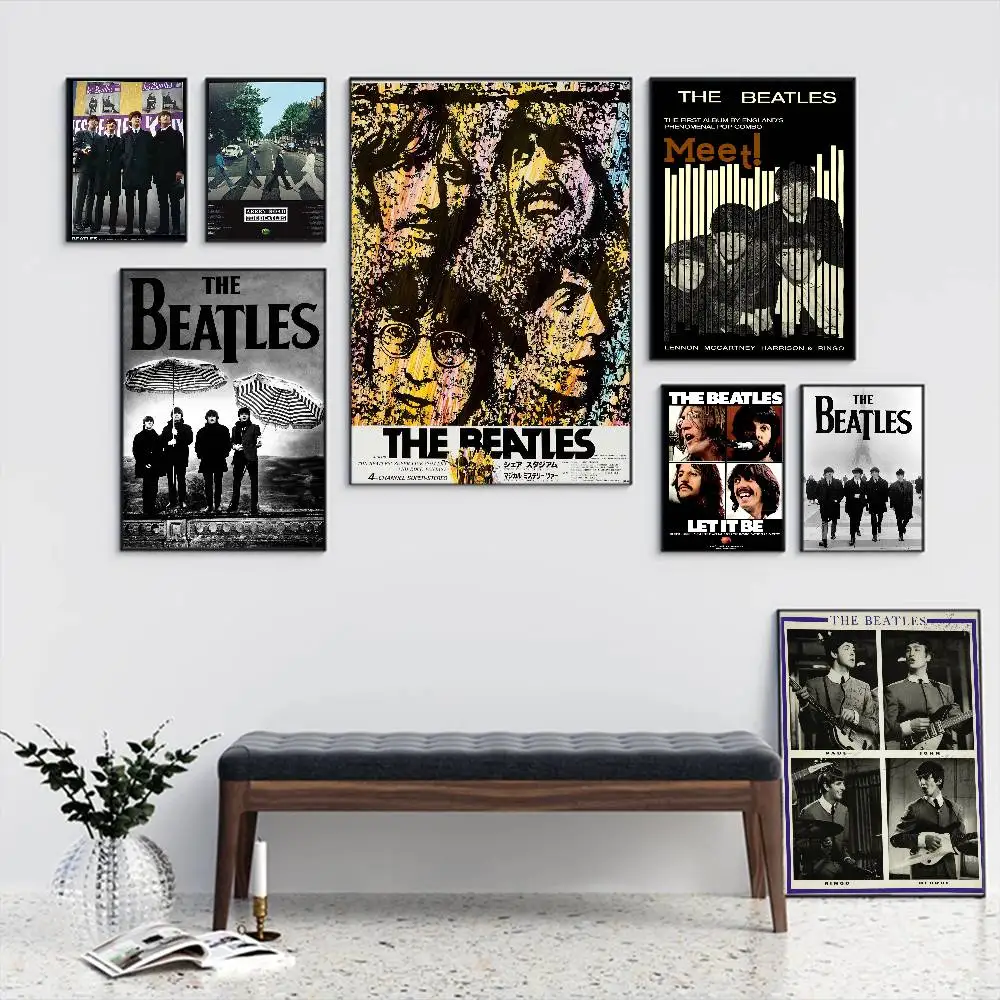 The B-Beatles Rock Band Vintage Posters Sticky Retro Kraft Paper Sticker DIY Room Bar Cafe Kawaii Room Decor