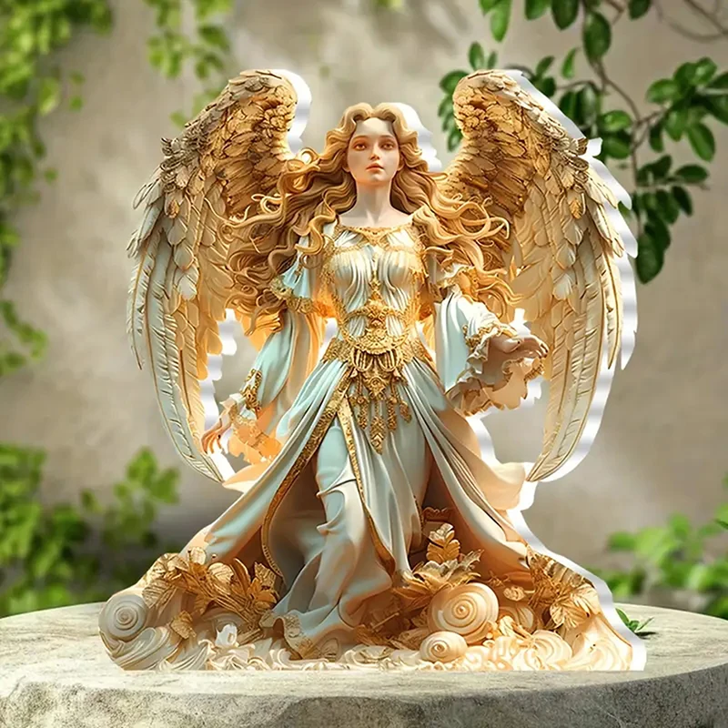 Fairy Figurine Golden Feather-Winged Angel Decoration Desktop Ornament for Home Holiday Decor