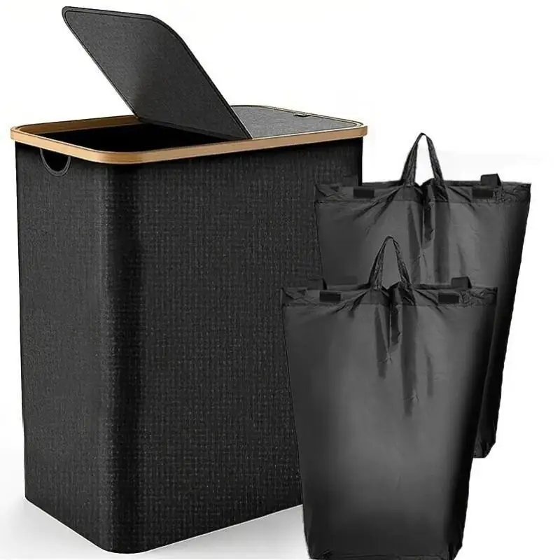 Foldable with lid, detachable double compartment, large capacity Oxford canvas dirty clothes basket storage box