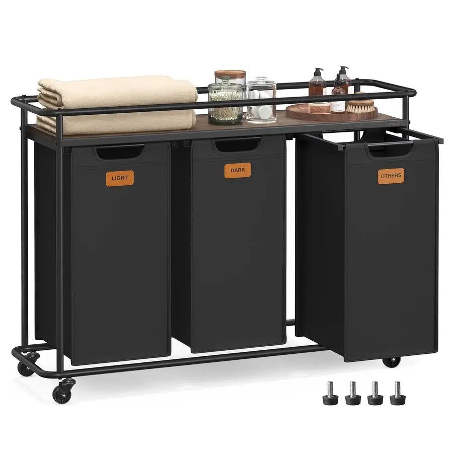 

Корзина для сортировки белья на колесиках, 39,6 галлонов. Портативная тележка-корзина на колесах объемом 150 л с полкой, 3 съемными вкладышами и 6 л.