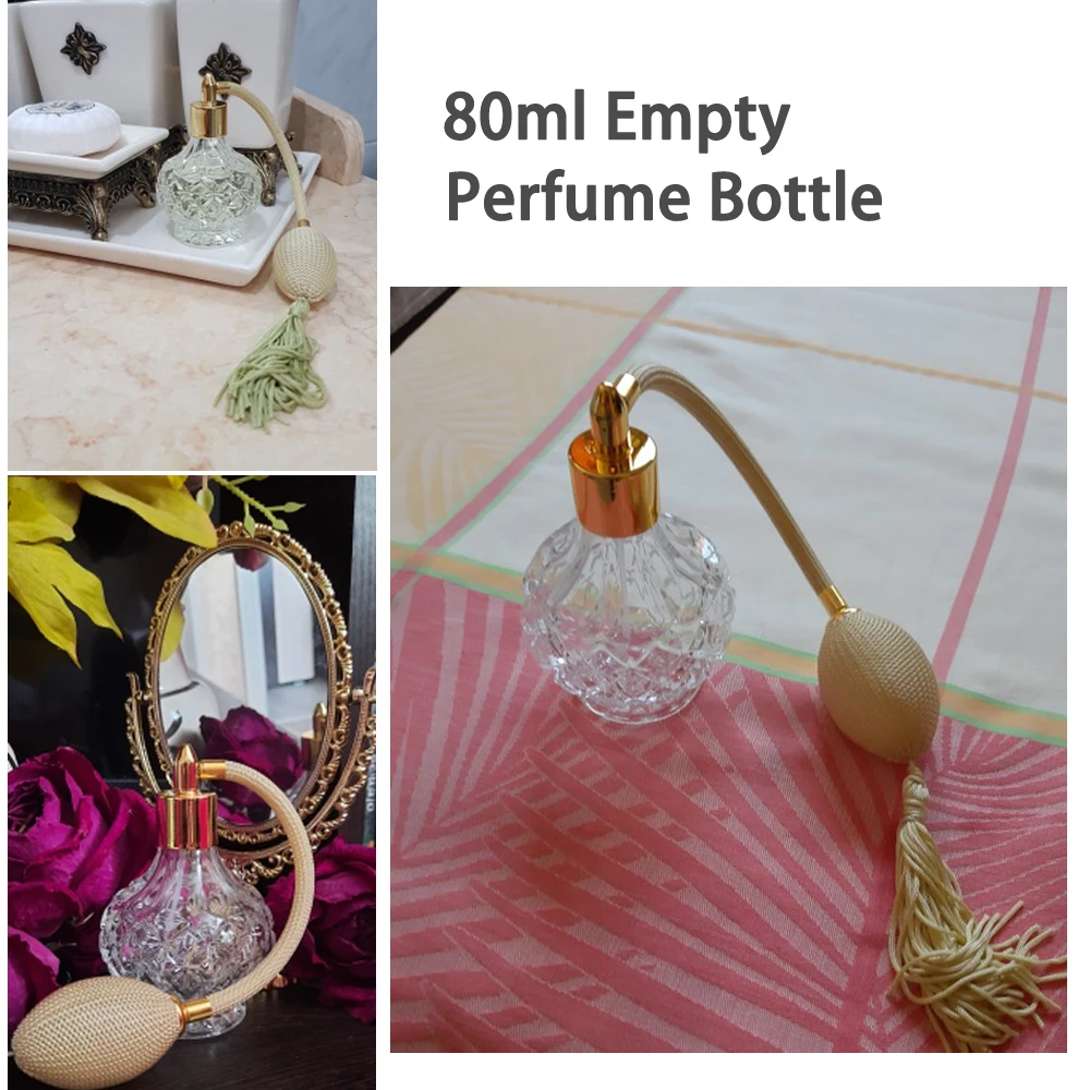 Clear Crystal Glass Perfume Bottle 80ml Atomizer Long Spray Tassel Airbag Pump Lady's Gift Empty Refillable Bottles Home Decor