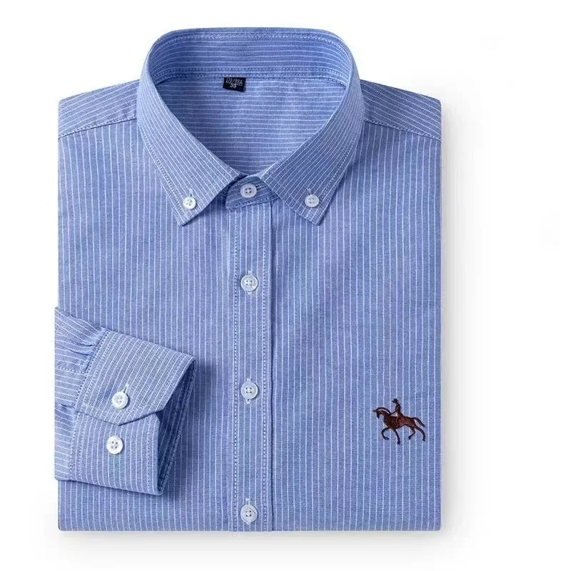 100% algodón de manga larga para hombre Oxford raya sólida Casual suave comodidad ajuste Regular bolsillo moda camisa Social