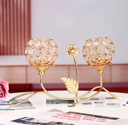 1pc Golden Crystal Candle Holder Dual-head Flower Candlesticks for Dining Coffee Table Wedding Events Parties Home Decor