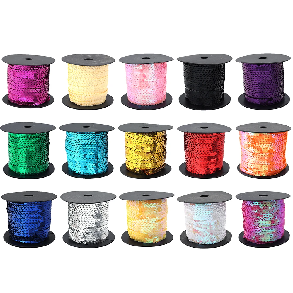 100Yards/Lot 6mm PVC Sequins Ribbon Round Paillette Strings In Roll Sewing On Trim For DIY Crafts Gift Handmade Clothing Accesso