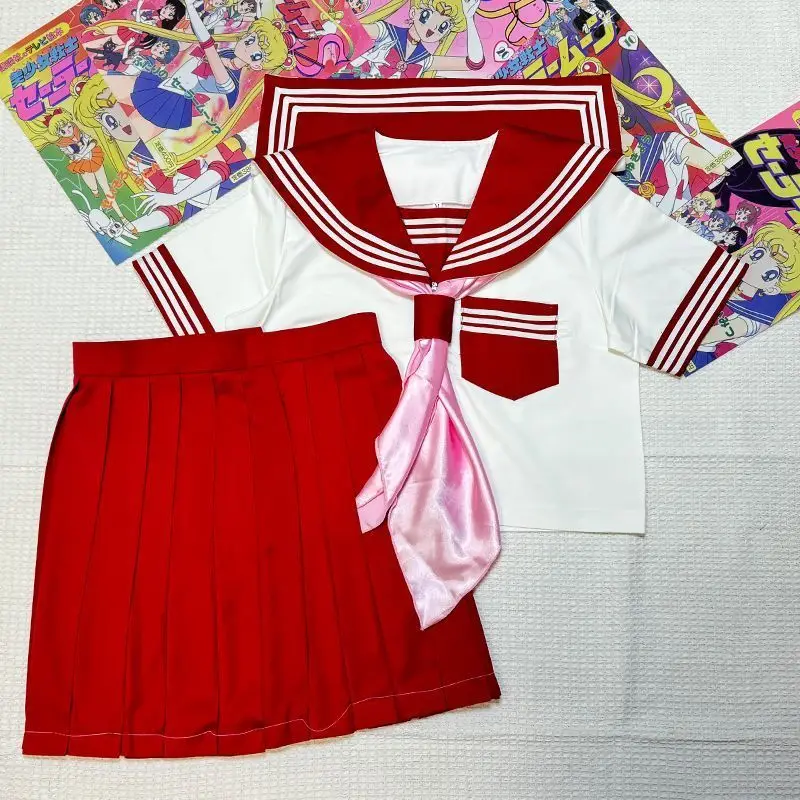 Sweet Red School Uniform Set for plus Size Women Original JK Uniform Traditional Sailor Suit Adorable Soft Girl Outfit image 5
